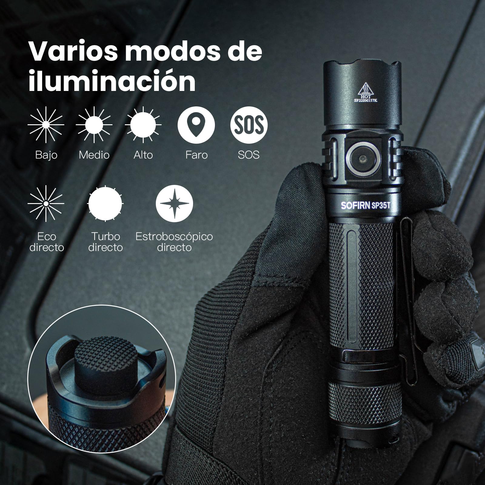 CSTEBOKE Sofirn SP35T Linterna Táctica Con Funda Para Linterna, 3800 LM Con Interruptor Dual, 8 Modos De Luz, Antorchas LED Superbrillantes Con IPX8, USB-C, Linterna Recargable Para Caza, Emergencia