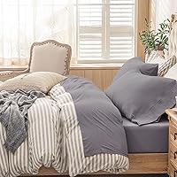 Vista 8 de PURE ERA - Juego de sábanas punto jersey de 4 piezas, 100% algodón, supersuaves, cómodas, transpirables, para colchones de hasta 20 pulgadas, Gris