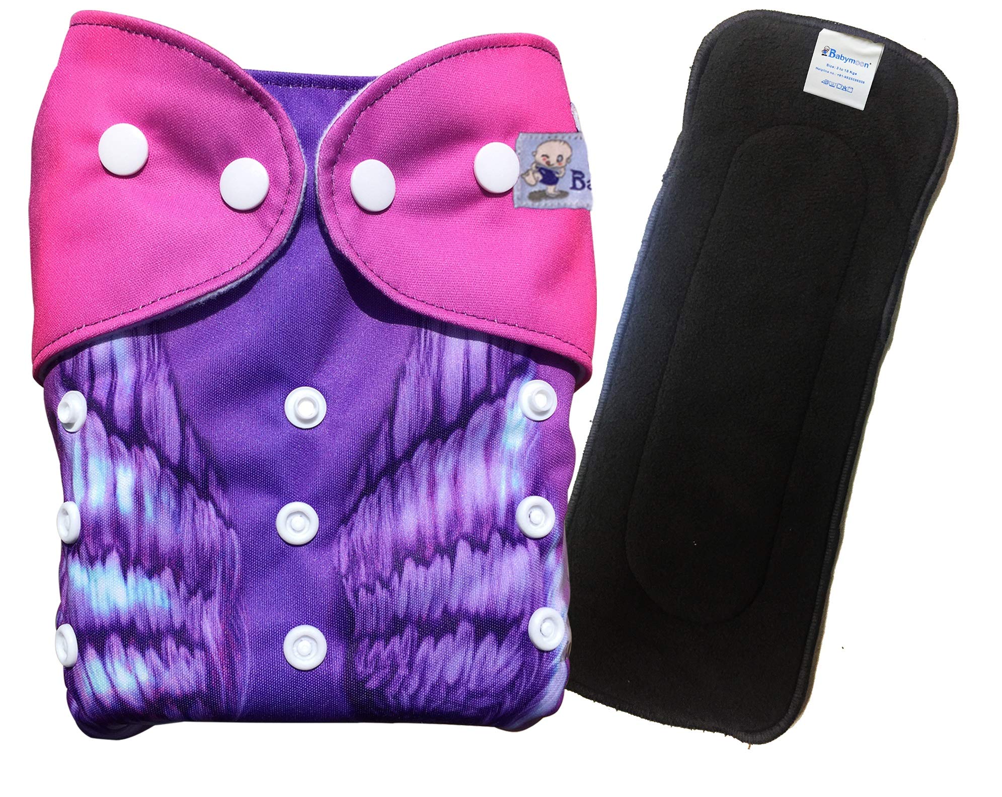 Babymoon (Set of 2) 1 Cloth Diaper with 5Layers Charcoal Bamboo Insert) Premium Adjustable Reusable Cloth Diaper (Butterfly)-image-28