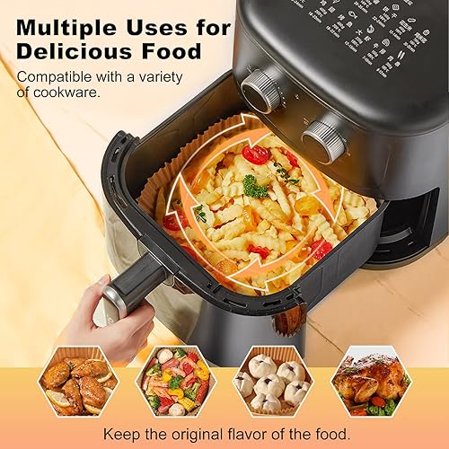 Miniatura 7 de Forros de papel desechables para freidora de aire 100 piezas de 9 pulgadas, forros redondos para canasta de freidora de aire, papel de pergamino