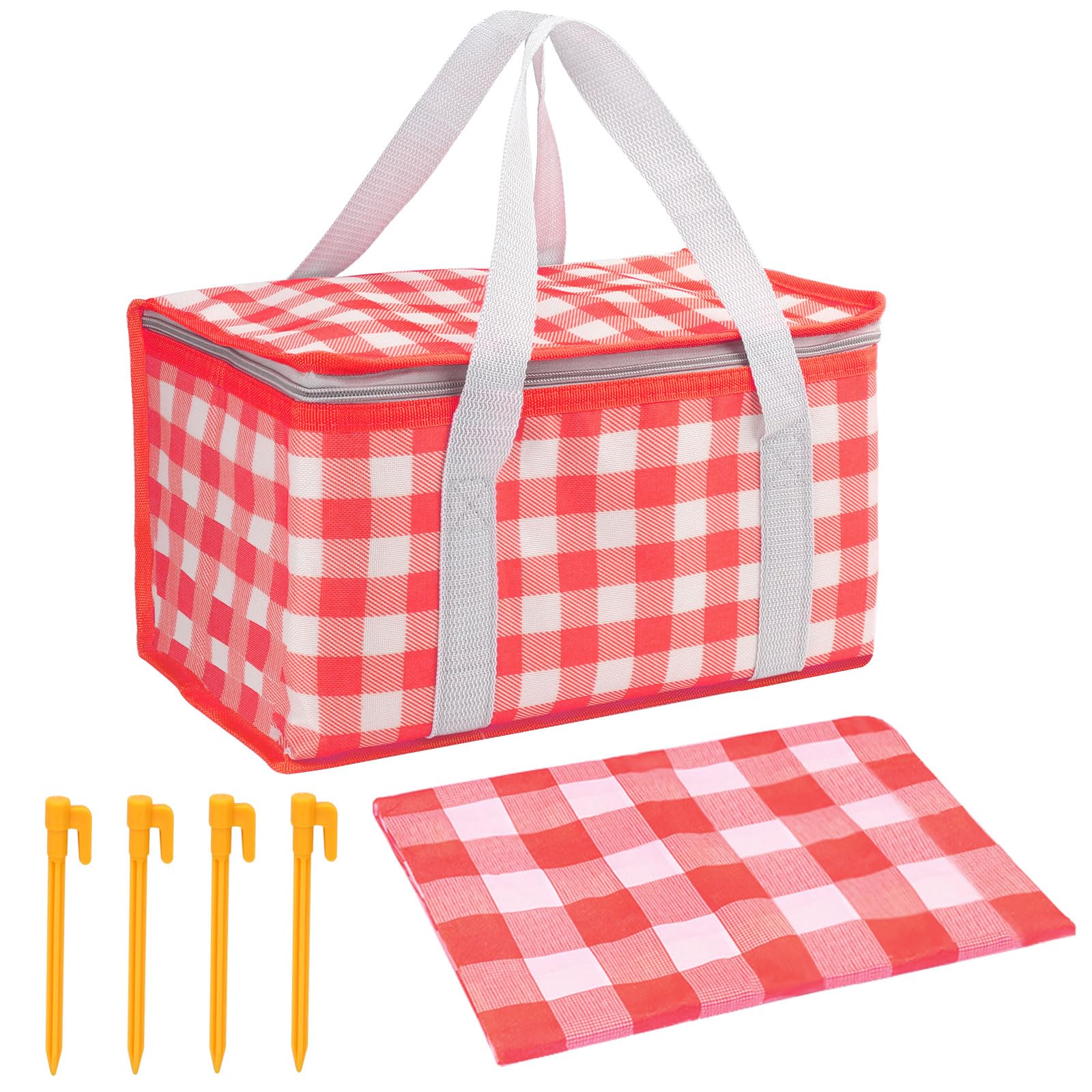 Huakaile Insulated Picnic Baskets 13.8*7.9*7.9 In with Picnic Blanket 70.9*70.9 In, Portable Waterproof Insulated Bags