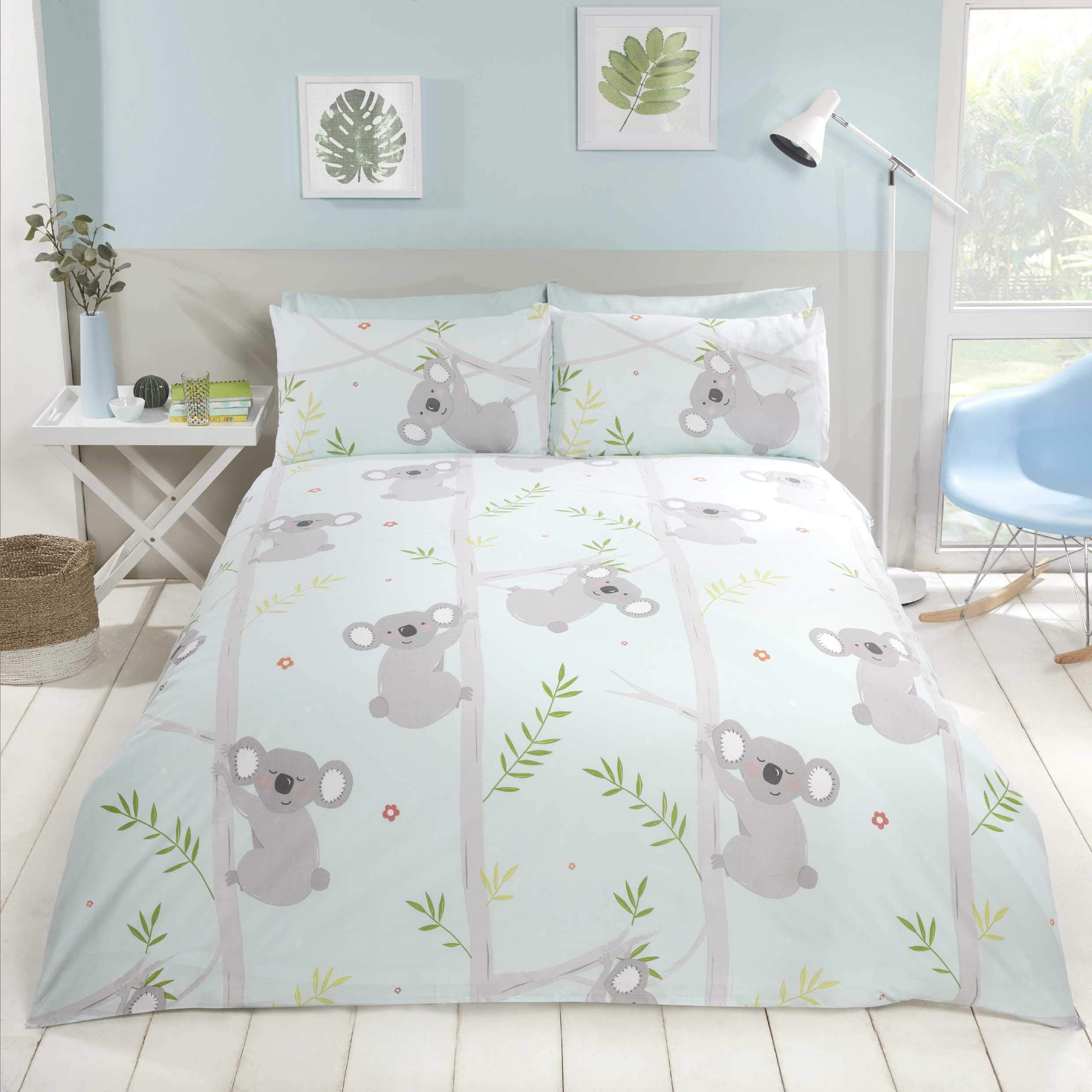 Rapport Home Koala Fun Duvet Cover Set for Kids & Boys - Double Size 135x200cm - Soft Polycotton Printed Bedding with Pillowcases