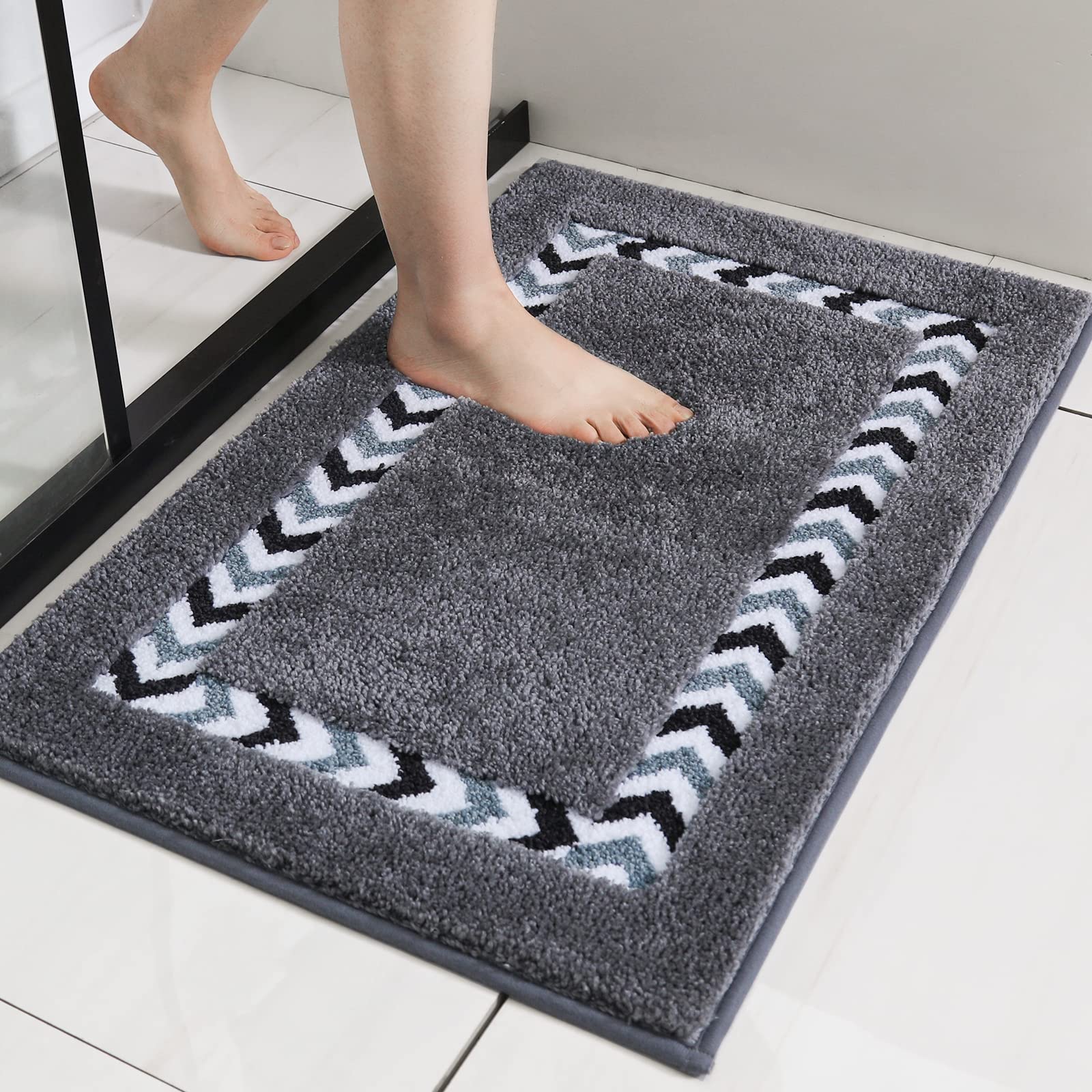 COSY HOMEER Extra Thick Bath Rugs for Bathroom - Anti-Slip Bath Mats Soft Plush Yarn Shaggy 100% Strong Polyester Mat Living Room Bedroom Mat Floor Water Absorbent Square (Grey,24x36 - Inches)