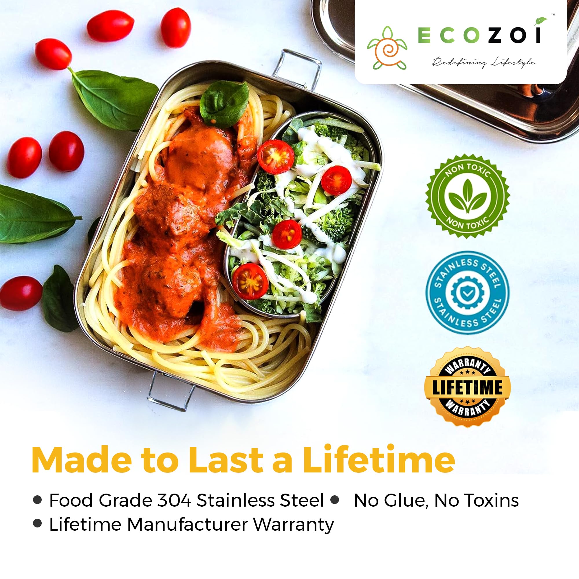 Ecozoi Stainless Steel Lunch Box - Leak Proof & BPA Free -8