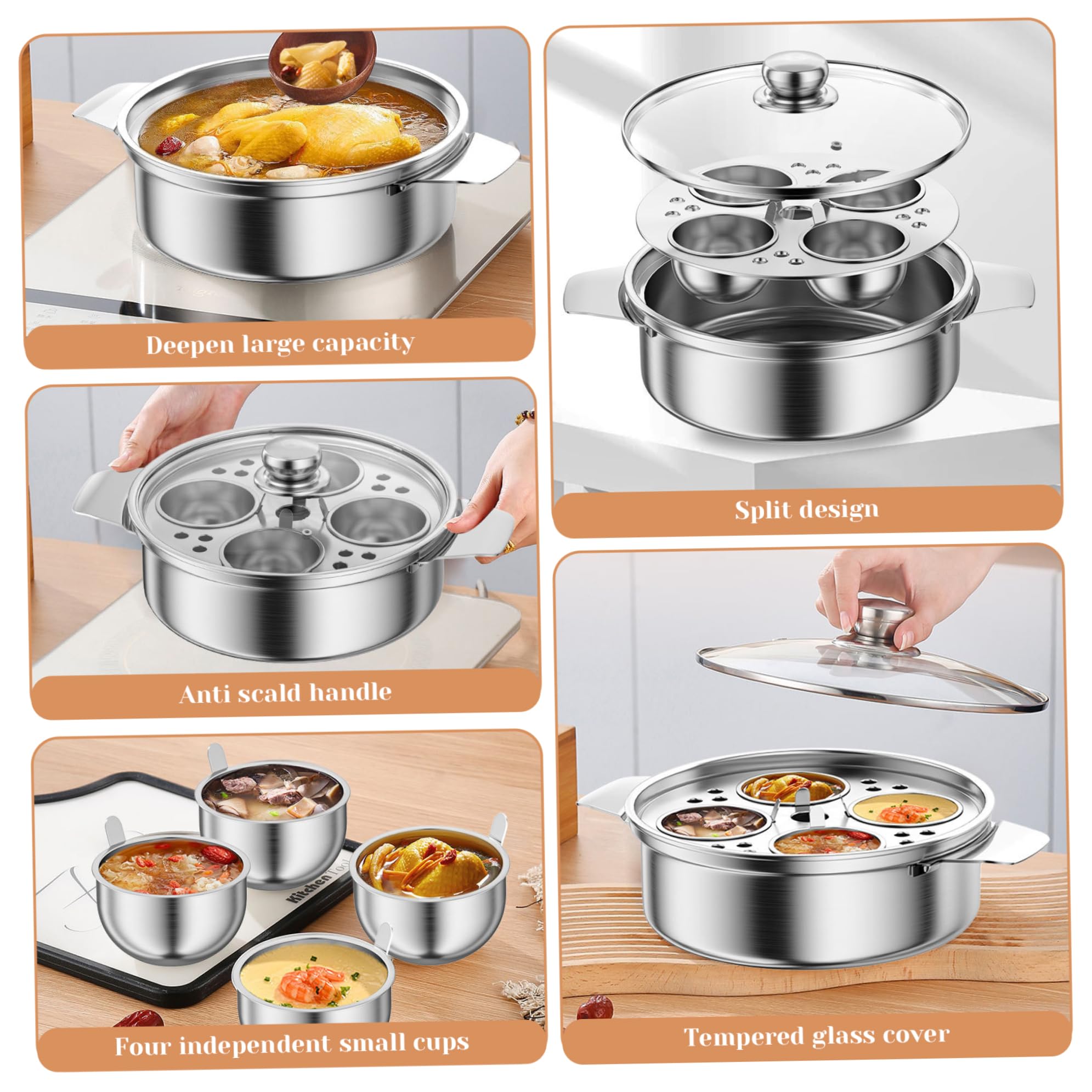 Huevo Poacher Maker de huevos escalfado de acero inoxidable con 4 tazas, olla de olla multipropósito antiadher