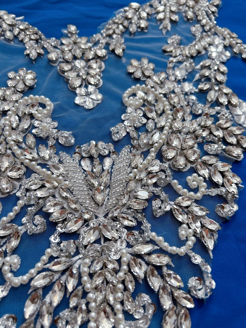Luxury Full Great Rhinestone Applique Handmade Sparkly Large Silver Glass Crystals Bodice Diamond Patch for Wedding Dresses