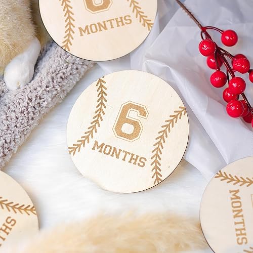 Miniatura 4 de Tarjetas de hitos mensuales para bebés, discos de hitos mensuales de madera, accesorios de fotografía para recién nacidos para documentar el