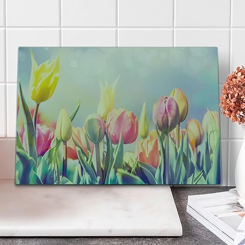 Ambesonne Tabla de cortar de campo, prado idílico de primavera con flores de amapola y margaritas, diseño de jardín, diseño de jardín decorativo de