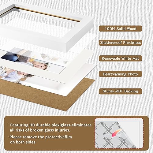 Miniatura 7 de Marcos de fotos de 5 x 7 pulgadas, color blanco, paquete de 2 unidades, madera maciza natural para montaje en pared y exhibición de mesa