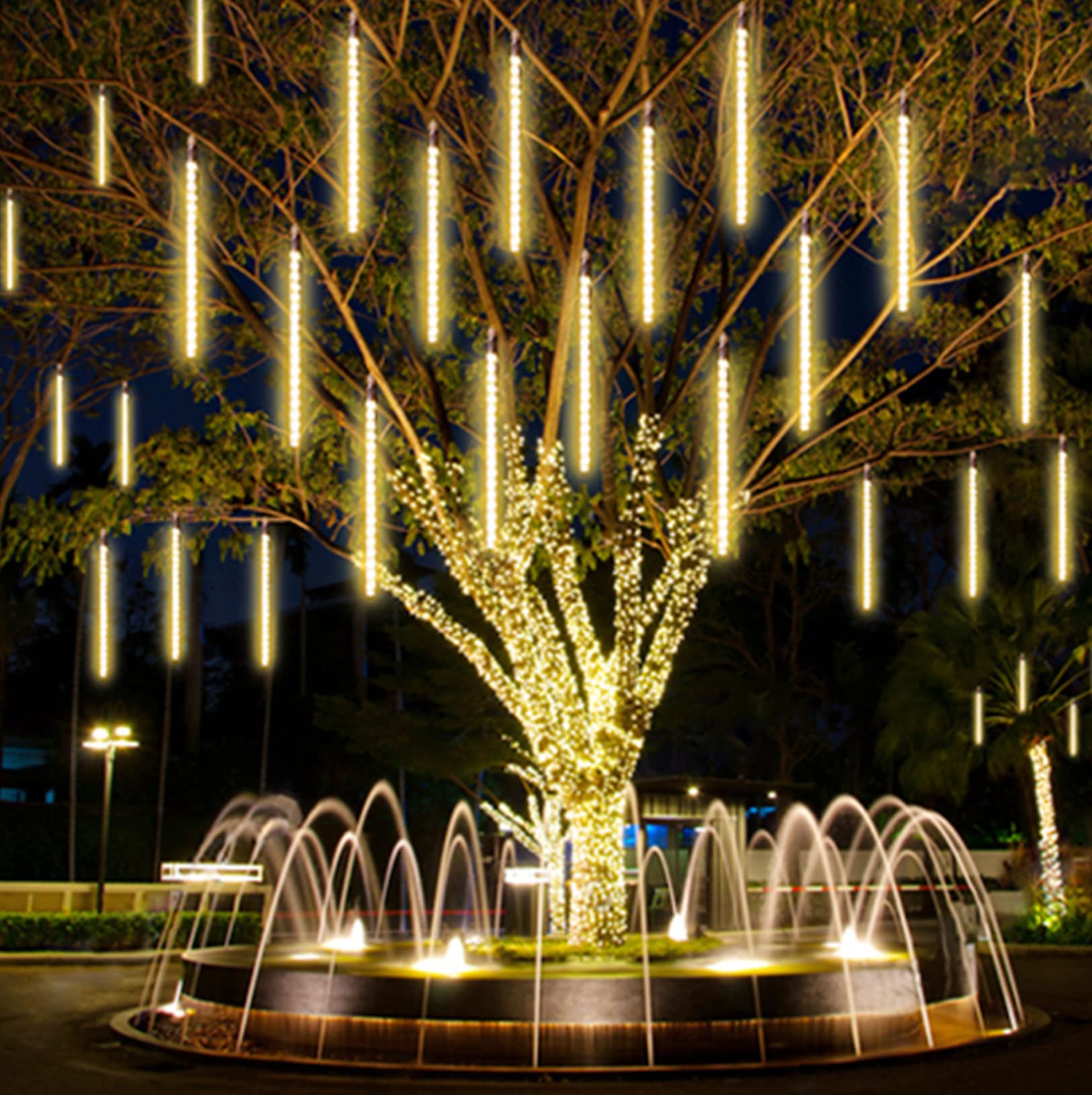 Cadena de luces Lluvia de meteoritos para interiores Luz de lluvia 80 cm 8 tubos 576 LED Decorativo Impermeable Carámbano Cascada Carámbano Cadena Luz Carámbano Gota de lluvia para Fiesta Boda Ja