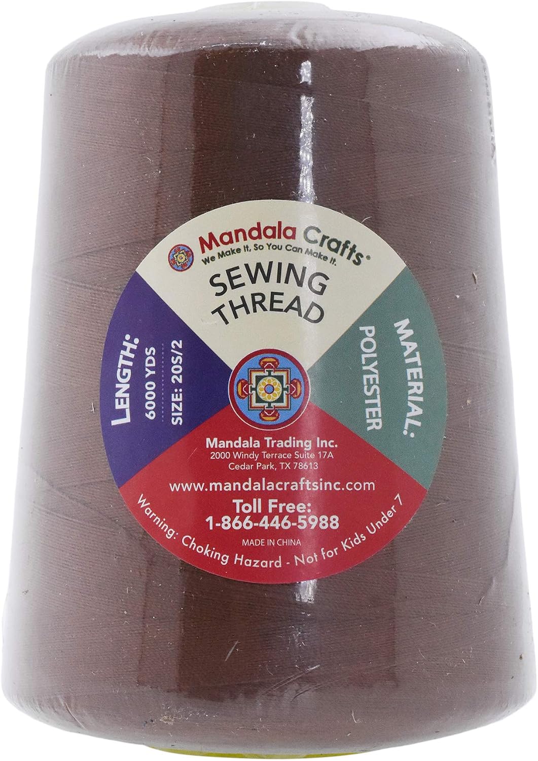 Mandala Crafts All Purpose Sewing Thread Spools - Brown Serger Thread Cones 4 Pack - 20S/2 24000 Yds Brown Polyester Thread for Overlock Sewing Machine Quilting
