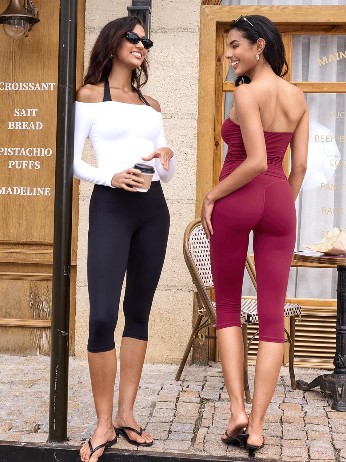 YEOREO Womens Workout Capri Leggings 17" No Front Seam High Waisted Hidden Scrunch Gym Yoga Pants
