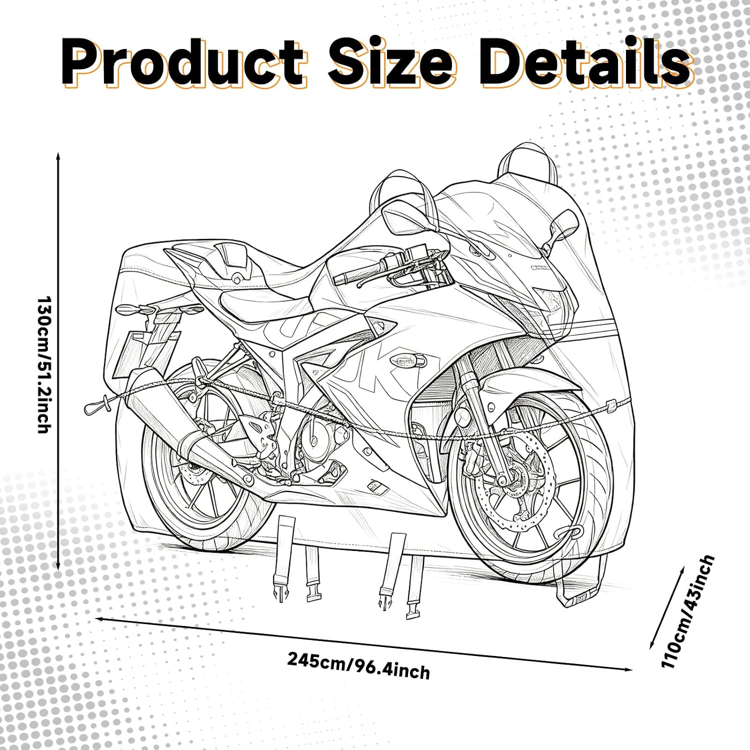 Upgraded Windproof Motorcycle Cover with Adjustable Drawstring, Heavy Duty Thick 600D Oxford Cloth Motorcycle Cover, Easy Access, Waterproof, Fits up to 96.5"