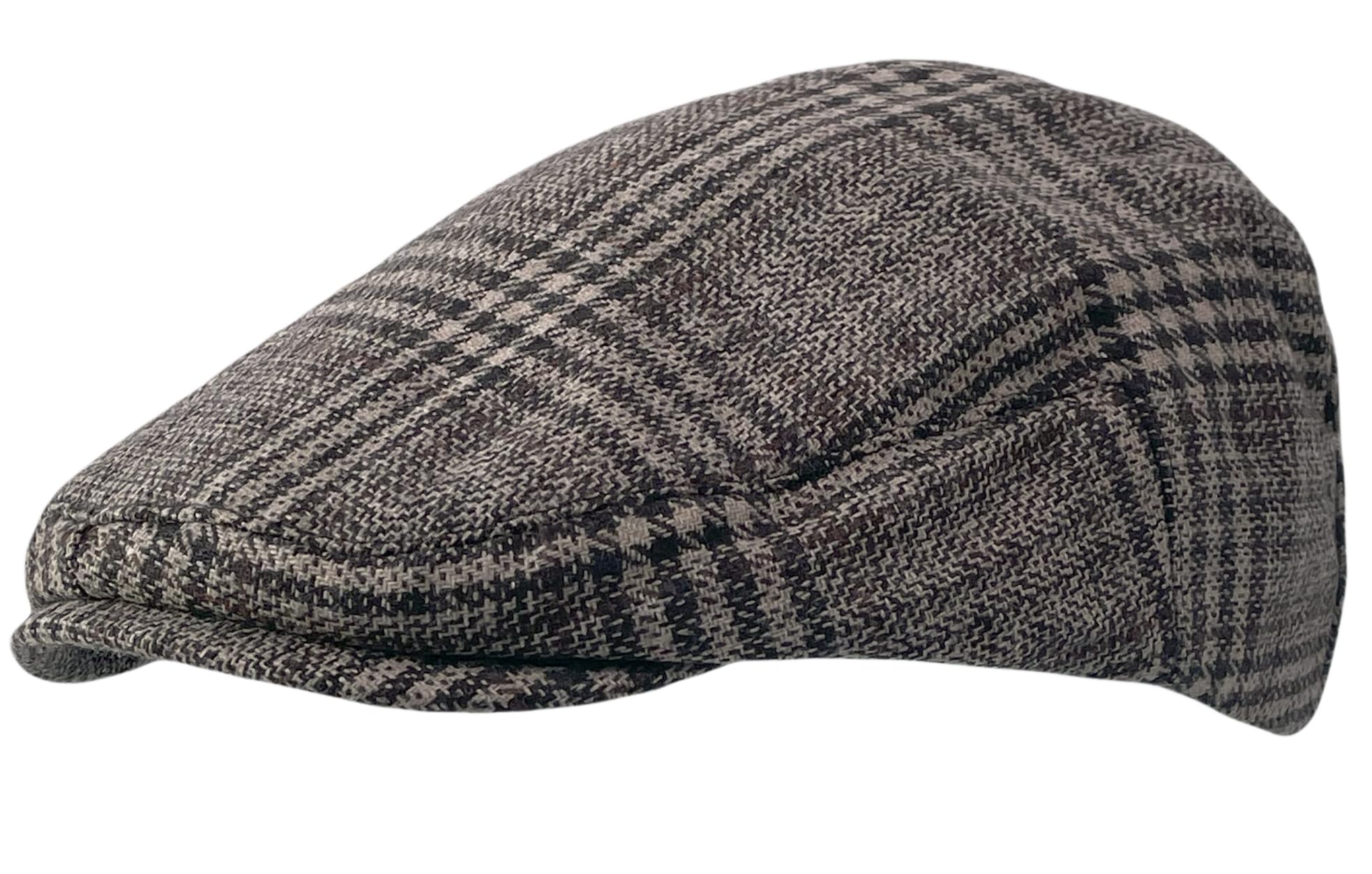 Itzu Men's Flat Cap Hat Tweed Brown