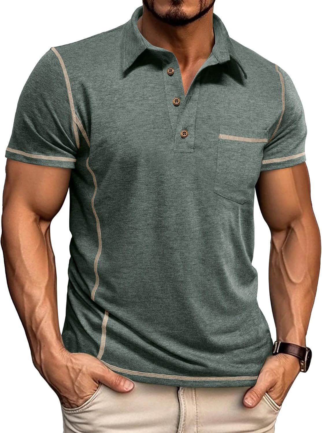 Mens Casual Polo Shirts Athletic Short Sleeve Classic Button Tees Slim Fit Shirt with Pocket
