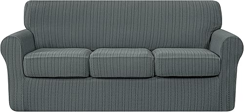 Miniatura 15 de SUBRTEX 2 piezas de fundas para sofá, funda de sofá de 3 plazas de damasco jacquard con cojín de asiento, fundas elásticas para sofá antideslizantes