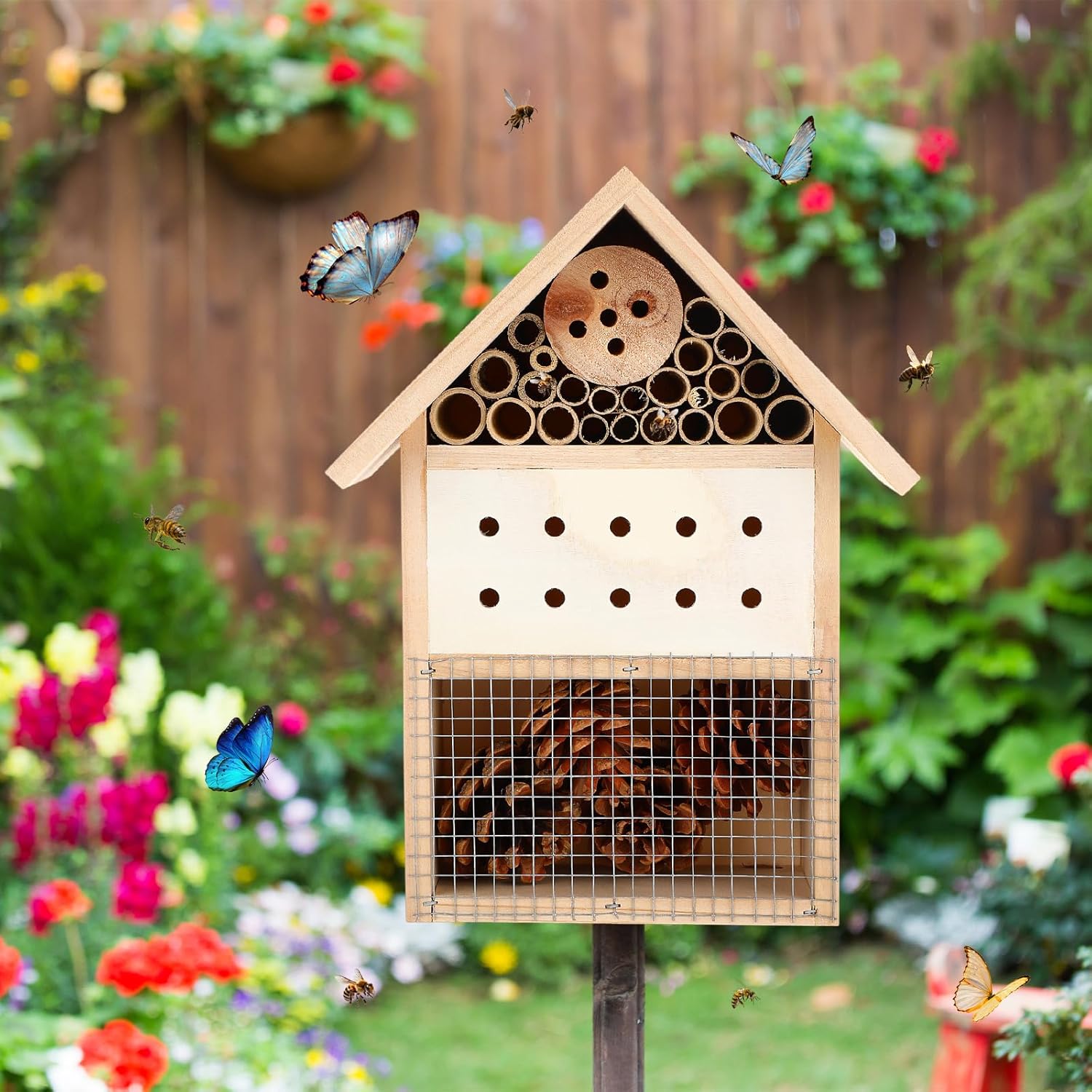 Leinuosen 4 Set Bug Hotel Kit, Wood DIY Cedar Craft for Building Bee, Hanging Insect Hotel for Bee, Butterfly, Ladybirds, Beneficial Insect Habitat, Educational Kit for Adults, Parents and Teachers