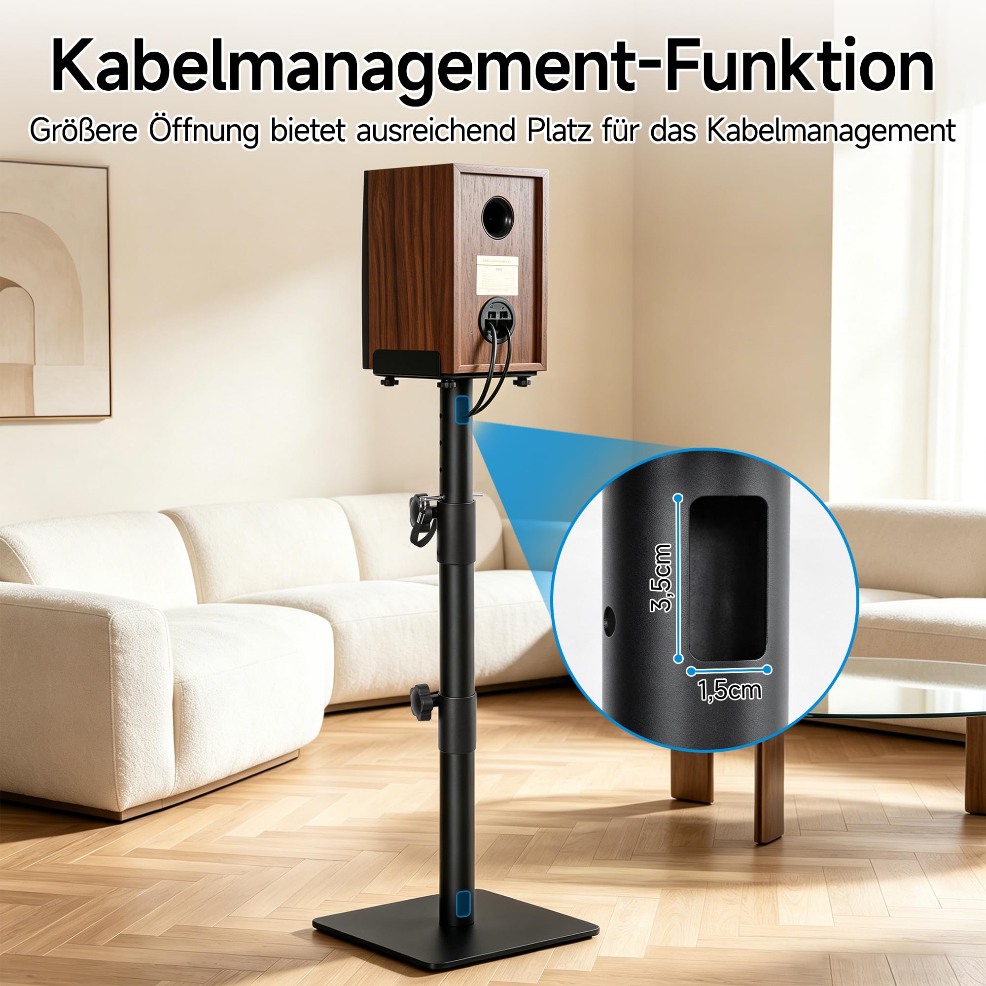 Lautsprecherständer 72-102CM Höhenverstellbarer, Universal, Schwarz | Boxenständer,mit Kabelmanagementsystem,Bodenlautsprecherständer,Kompatibel mit Einer Vielzahl von Lautsprechermodellen,Metall