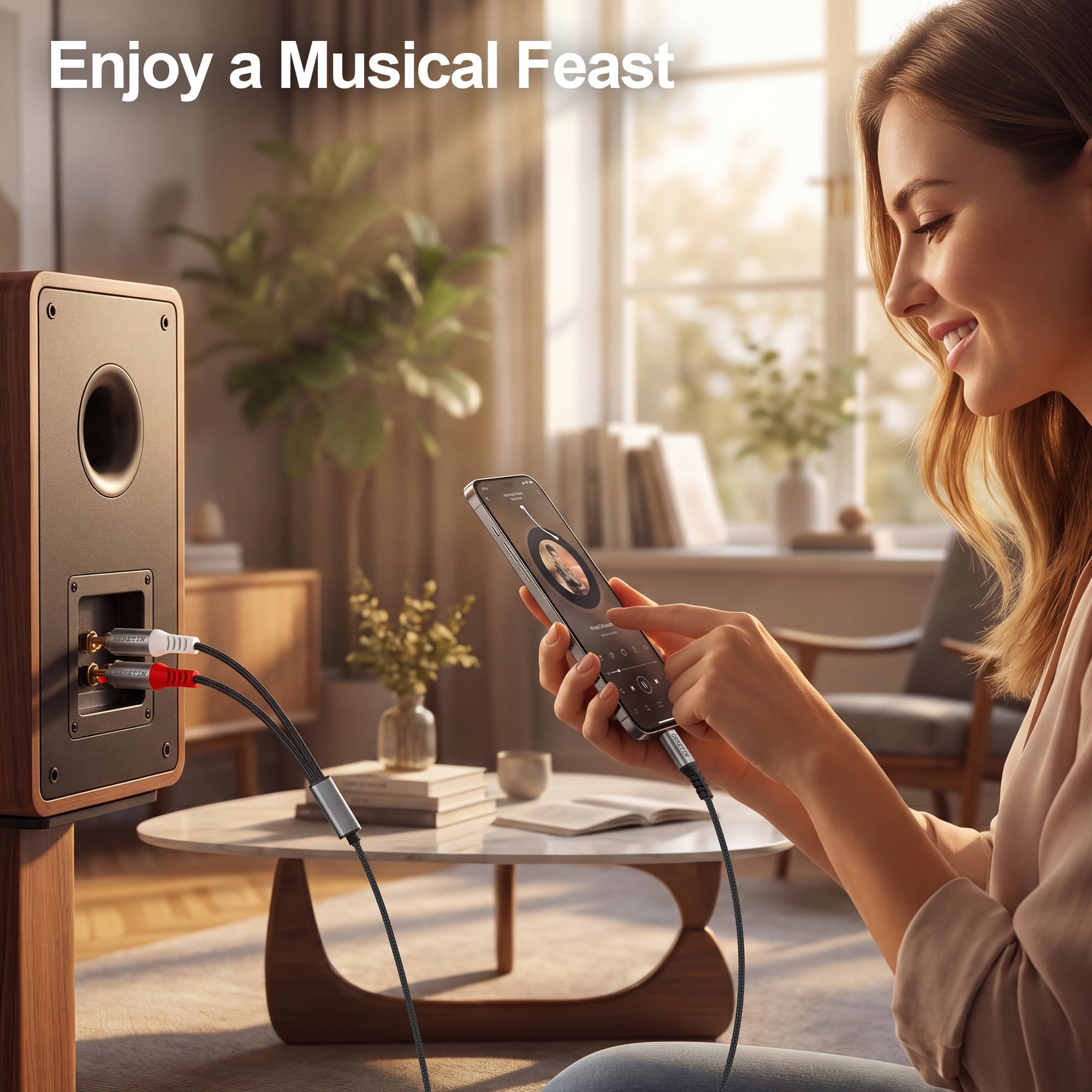 Câble Audio USB C vers 2 RCA Câble Adaptateur Type C Mâle vers 2RCA Mâle Y Auxiliaire Audio Stéréo Compatible avec Téléphone Amplificateur Enceinte HDTV Home Cinéma iPhone 16/17 Pixel 10/9-2M