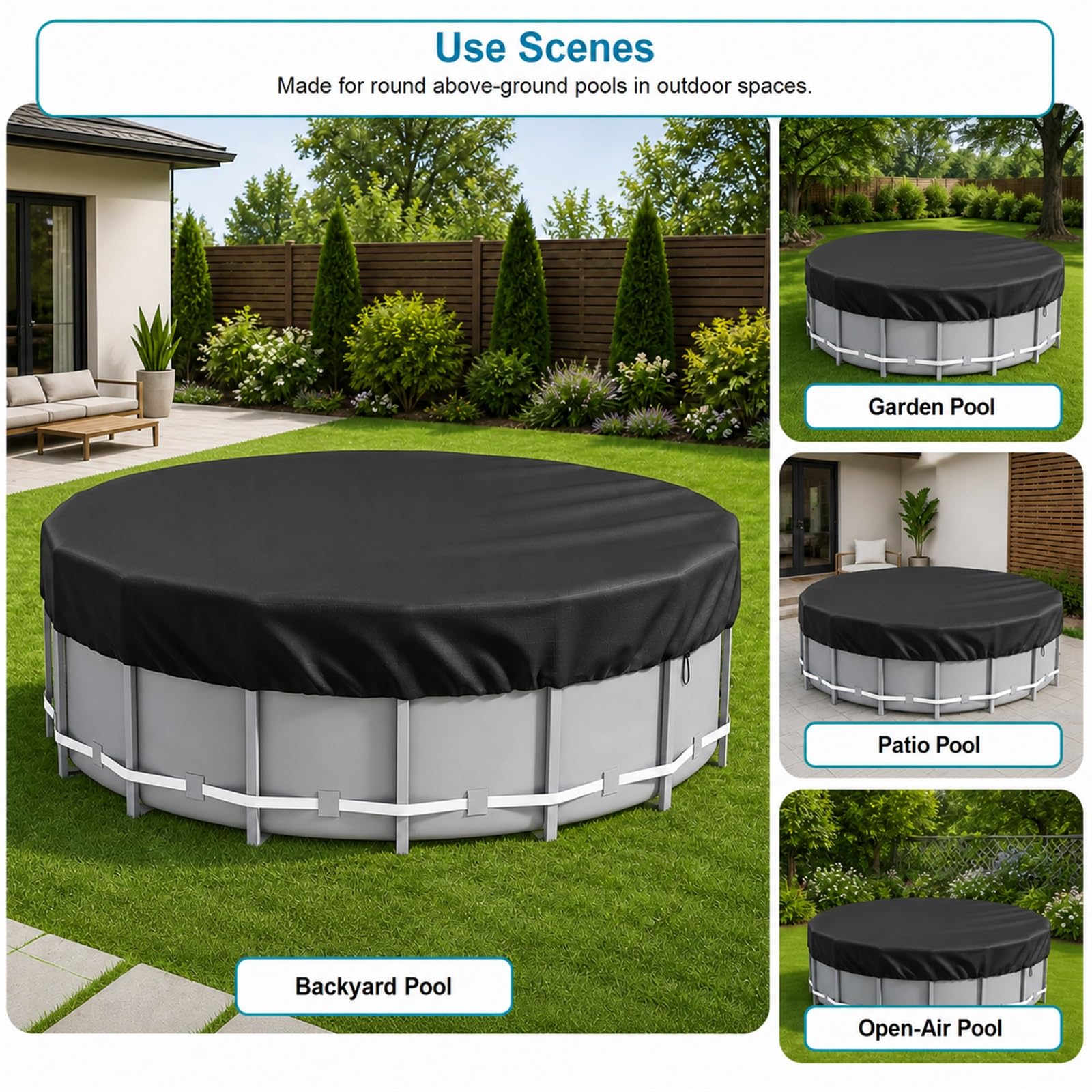 Copertura Piscina Telo di Protezione UV,Telo Piscina Pieghevole Impermeabile Antivento,Telone per Piscina Antipioggia Antipolvere,Facile da Installare,per Piscina Relax