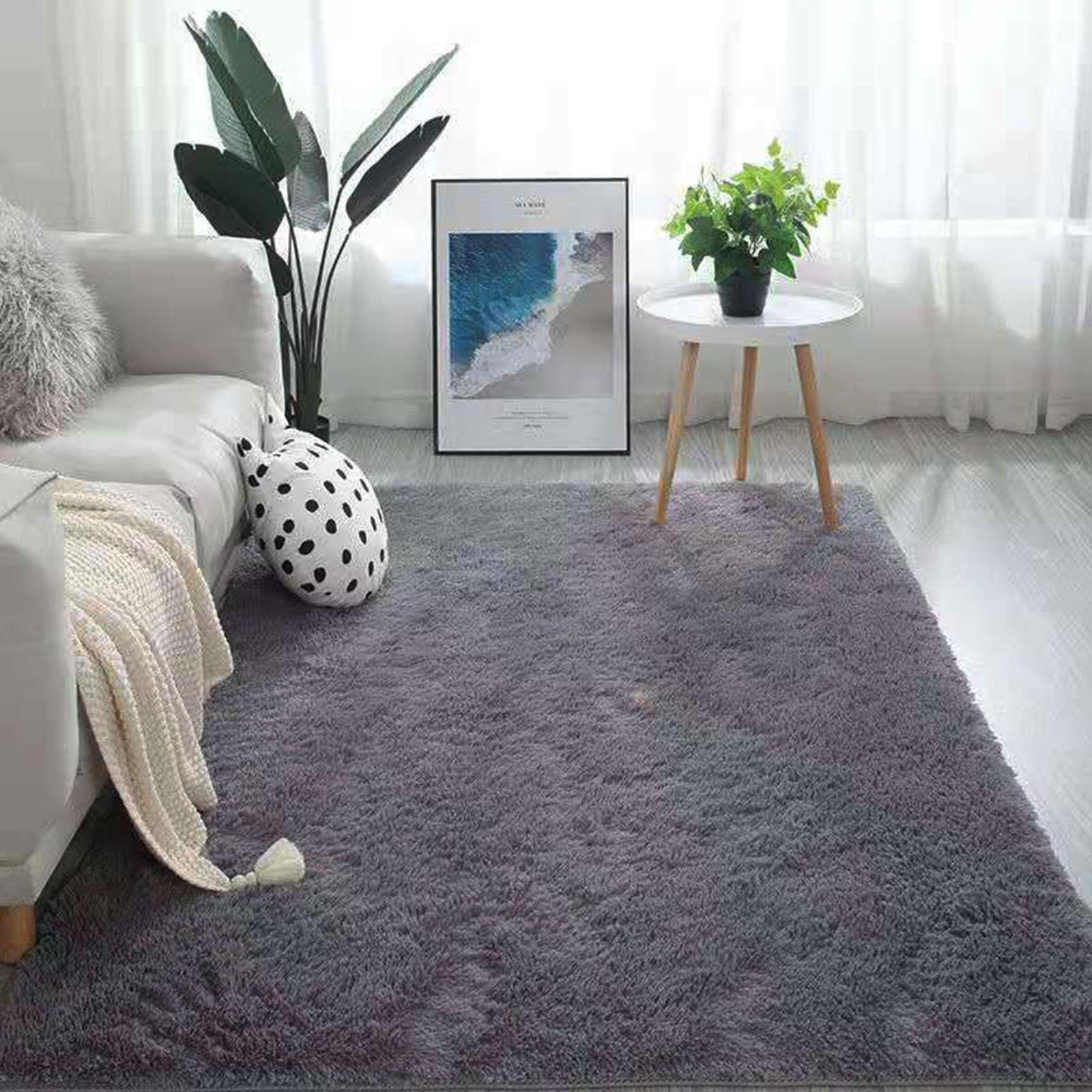 Schlafzimmer Bettvorleger Teppich 140 x 140 cm Waschbar Bis 30 Grad, Super Soft, Anti-Rutsch, Flauschig Teppich rutschfeste Hochflor Wohnzimmer Teppich für Wohnzimmer, Schlafzimmer, Grau