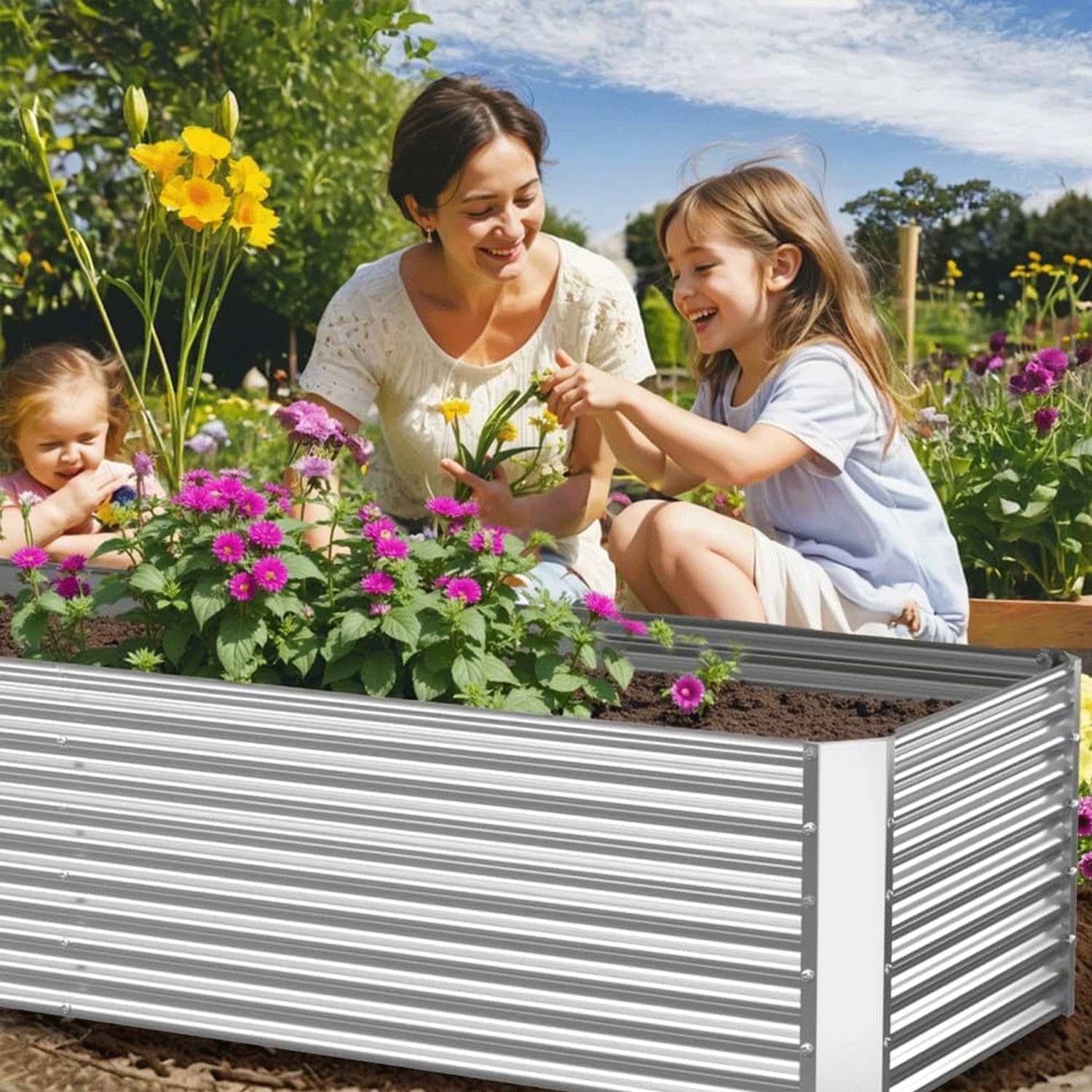2 Pack Tall 8x4FT Corrugated Galvanized Steel Raised Garden Bed Outdoor, Metal Above Ground Garden Bed for Vegetables and Flowers, Rectangle Raised Beds for Gardening