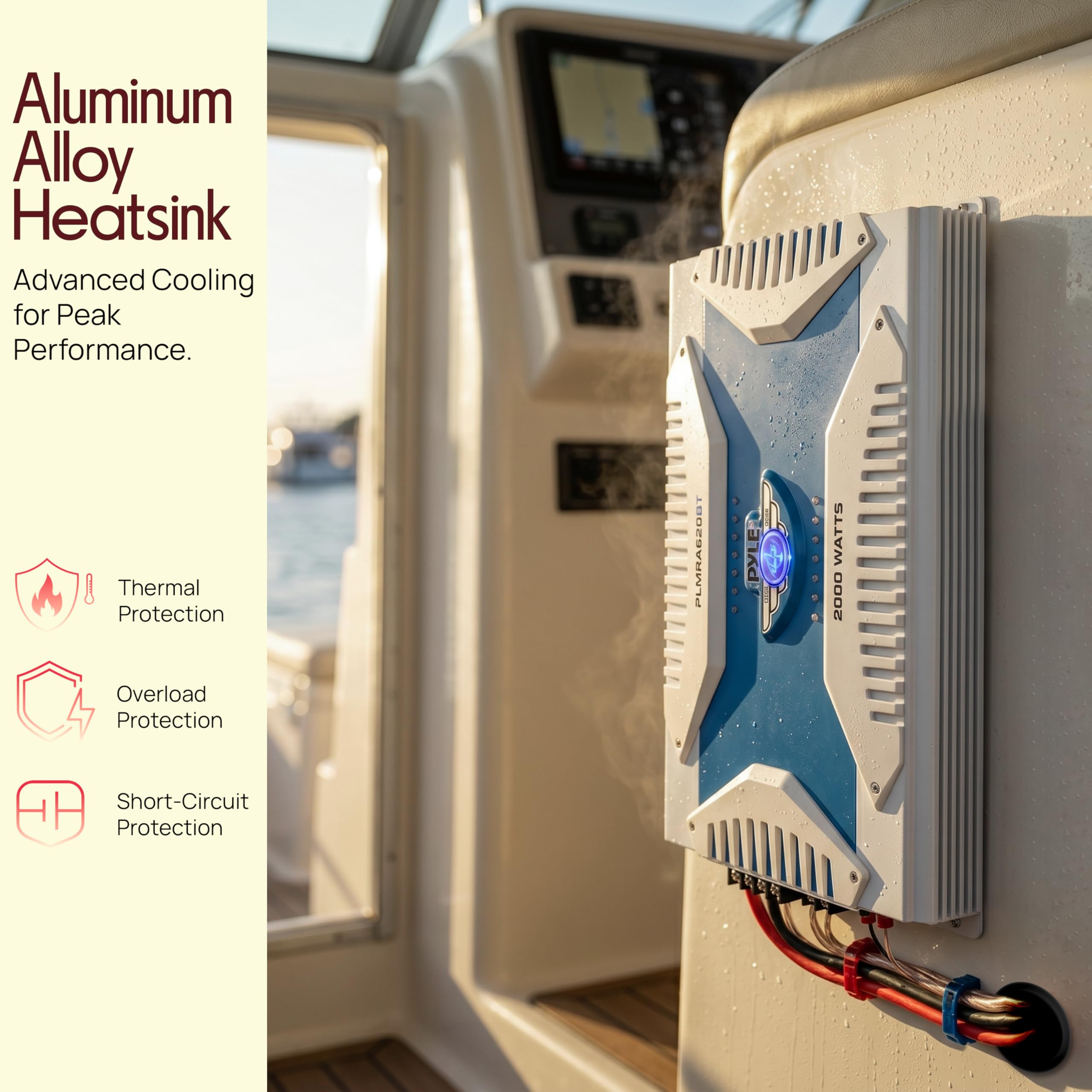 Pyle PLMRA630BT Elite Series wodoodporny wzmacniacz Bluetooth (2000 W 6-kanałowy wzmacniacz mostkowy)