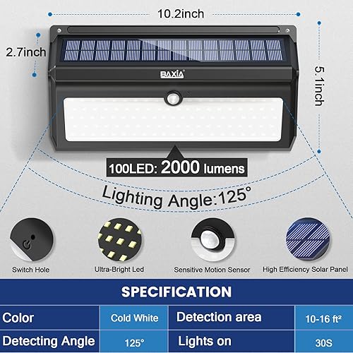 Miniatura 7 de Paquete de 100 luces LED solares para exteriores y con sensor de movimiento solar, 28 LED, 4 paquetes)
