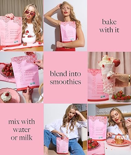 Miniatura 5 de Truvani Proteína en polvo de guisantes vegana  Fresa  20g de proteína vegetal orgánica  1 porción  Keto  Sin gluten ni lácteos  Bajo en