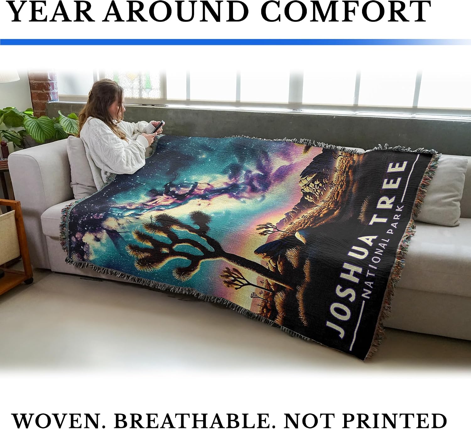 Pure Country Weavers Joshua Tree National Park Blanket - Gift Cotton Tapestry Throw - Made in The USA - 72" x 54"