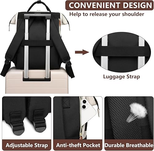 Miniatura 4 de Mochila para mujer Bolsas de trabajo mochila para laptop de 15.6 pulgadas, mochila impermeable con cargador USB, mochila universitaria informal para