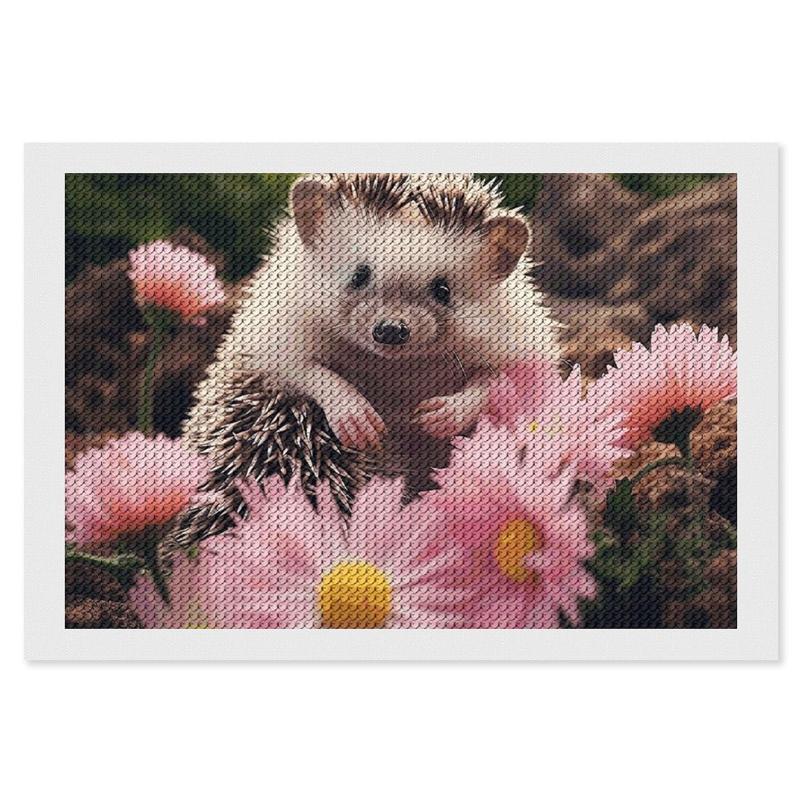 Diamond Painting Kits for Adults - DIY Diamond Art Kits for Beginners - Full 5D Paint Drill Diamond Dots Paintings- Cute Hedgehog in Flowers Diamonds Pictures Gem Art And Craft Wall Decor 8"x12"