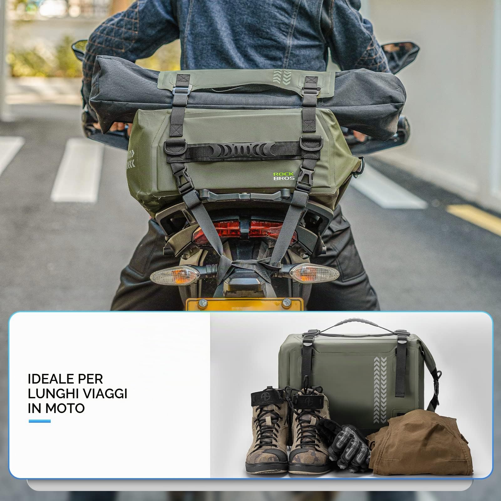ROCKBROS Borsa Posteriore Impermeabile per Moto, Borsa da Sella Motocicletta, Granda Capacità 30L, con Tracolla, per Motociclismo, Escursionismo, Viaggio, Outdoor | Borsa da sella per moto, riflettente, per escursionismo, attività all'aperto