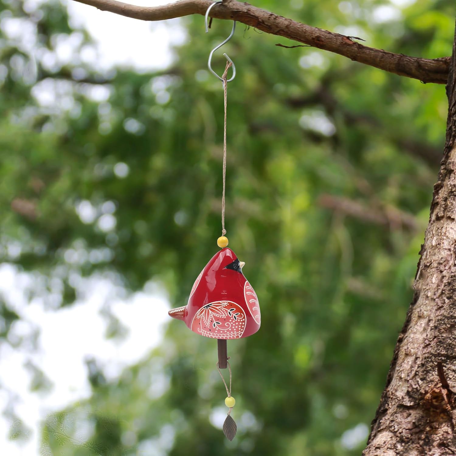Bird Song Bell Wind Chime, Ceramic Cardinal Fashion Hanging Windchimes for Rustic Music Garden Backyard Church Decoration Porch Outside Outdoor Festival Memorial Gift Witness Friendship (Red) - Image 6