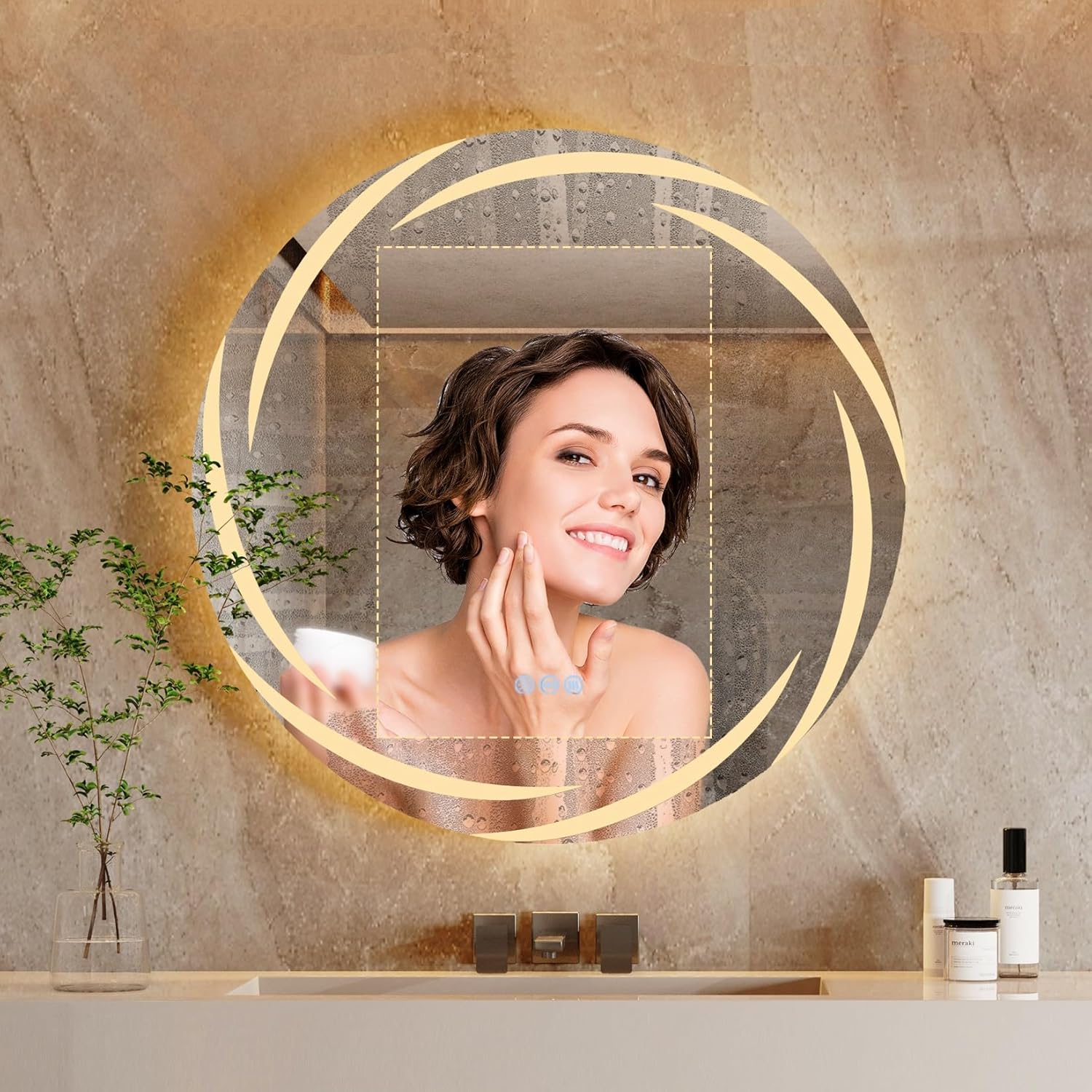 Backlit Smart LED Bathroom Mirror: 32 Inch Round Anti-Fog Mirrors with 3 Colors Light - Lighted Wall Mounted Vanity Mirror 31.5"L x 31.5"W