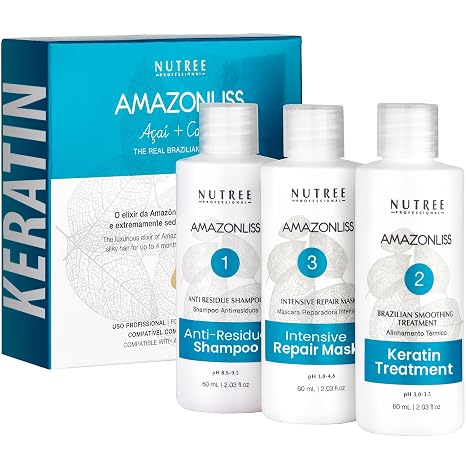Nutree Professional Amazonliss Keratin Smoothing Treatment Hair Straightening Natural Ingredients Conditioner (Set 2.03fl. oz) : Amazon.ae: Beauty