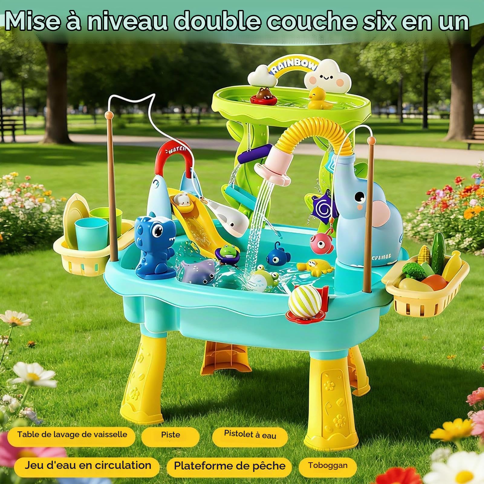 Générique Table Eau, Drôle 4 en 1 Table Jeux Eau pour en-fants, Nouveauté Tables Eaus avec Pompe Électrique, Tables Sable Eaus Multifonctions Piscine, pour Garçons & Filles