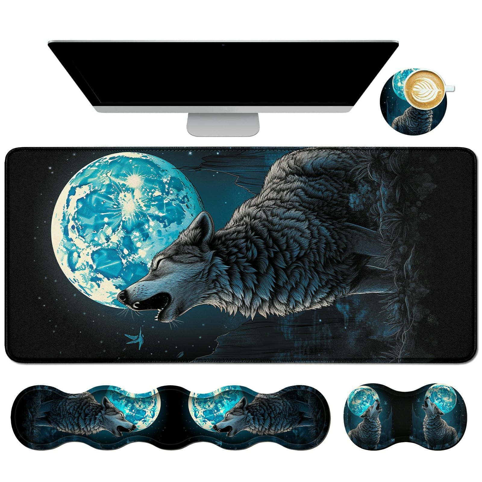 4Pcs Memory Foam Keyboard Mouse Wrist Rest Pad Gaming Desk Mat 31 5 11 8 with Stitched Edges