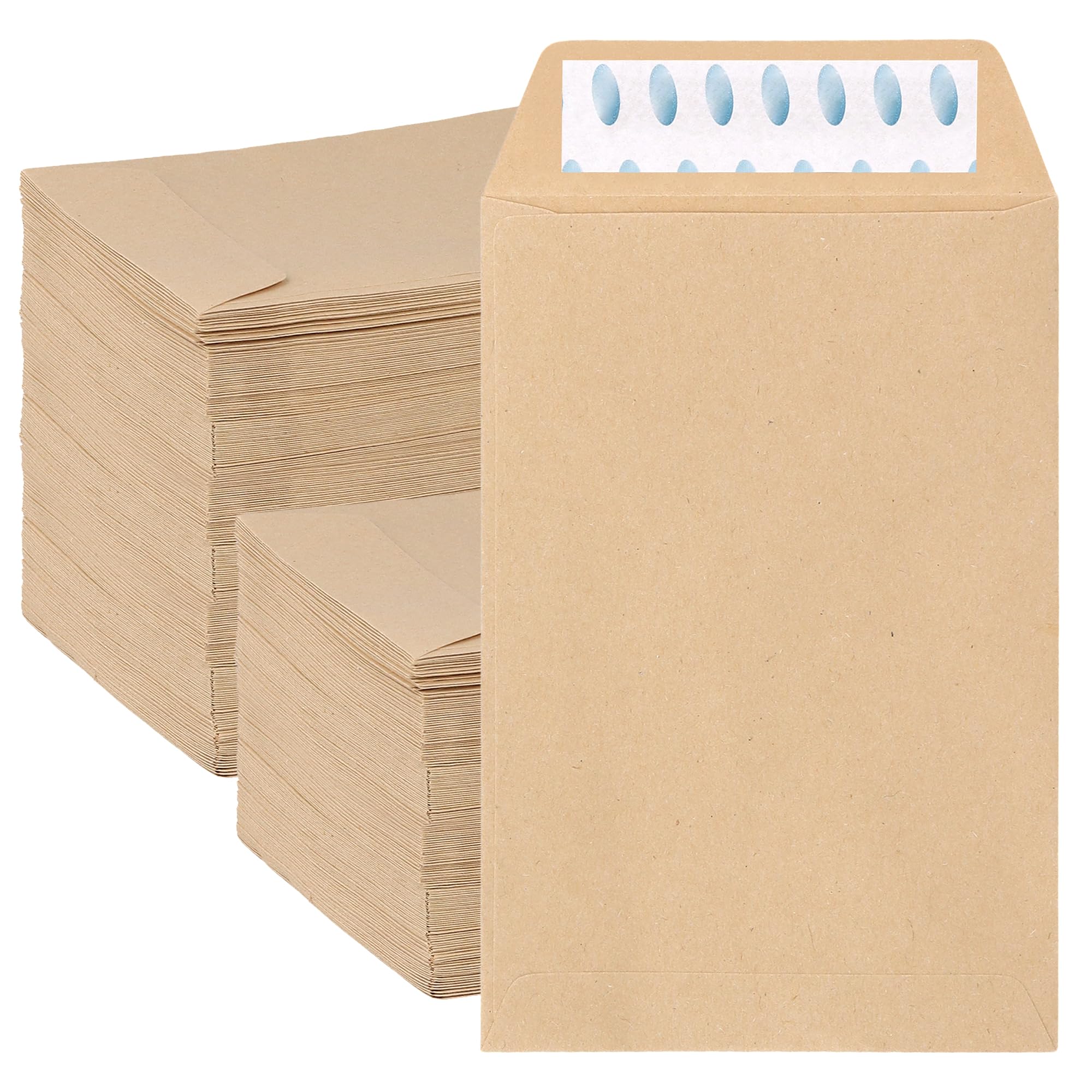 KEILEOHO 300 Pack Small Brown Kraft Envelopes, 15.1x10.2cm, Self Seal, for Coin, Cash, Seed