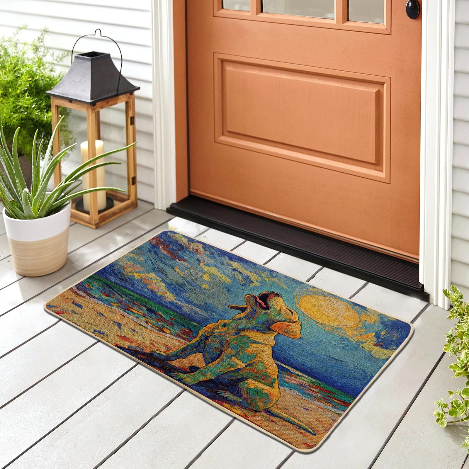 Petit paillasson pour patio et garage avec motif chien noir contre les saletés