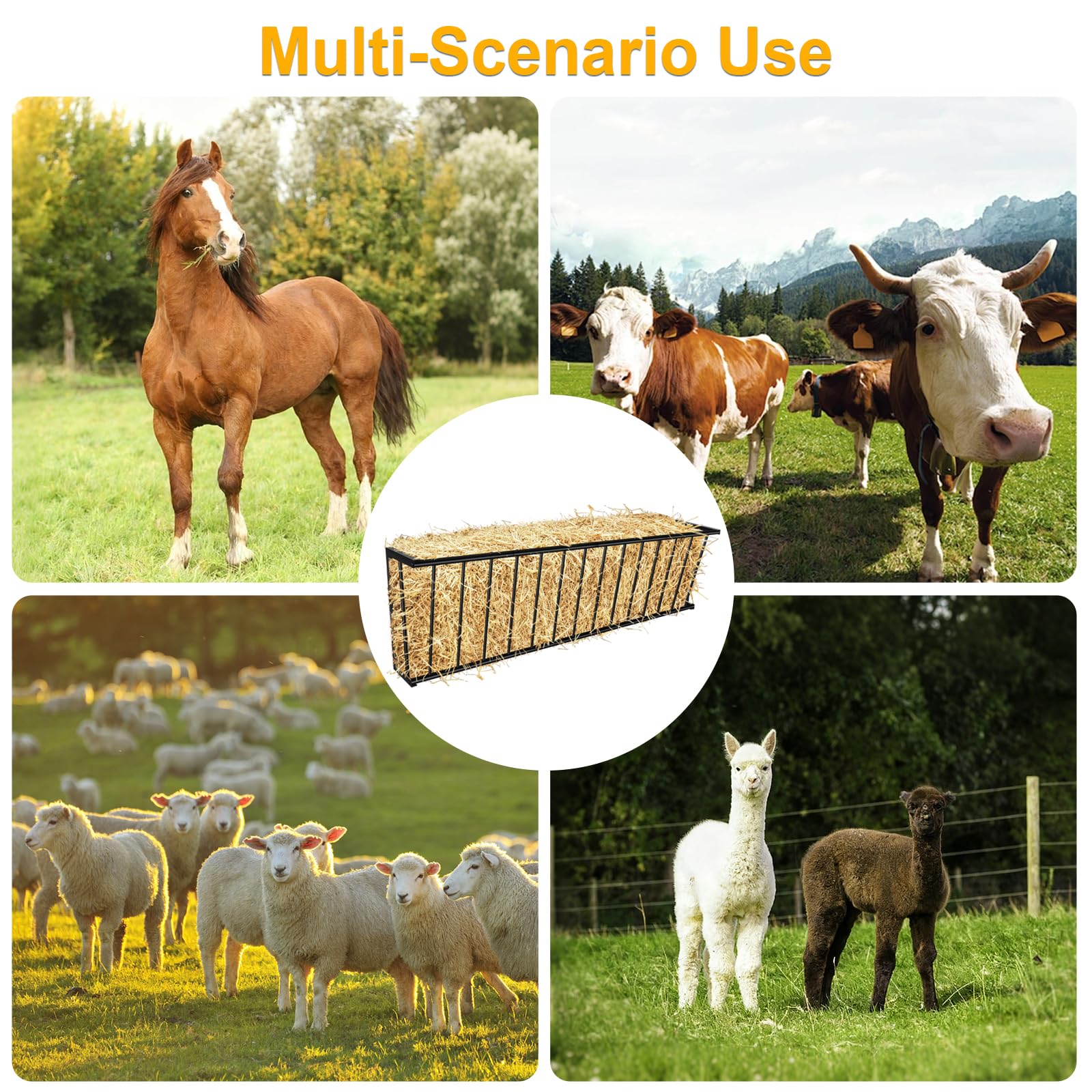 Metal Wall Mount Hay Feeder 60'' Long, 65 Gallon Livestock Feeder for Goats Horses Cattle, Indoor Outdoor Hay Rack Blanket Holder - image 7