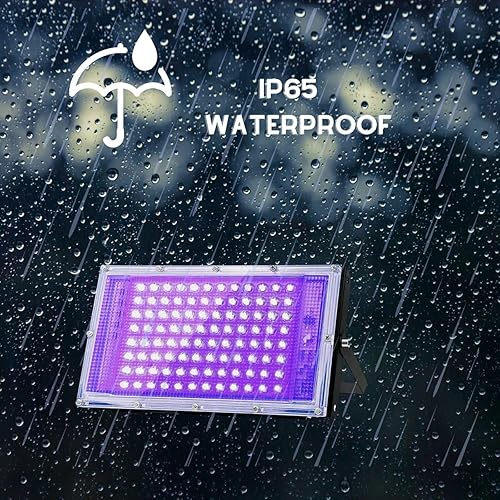 Miniatura 2 de Paquete de 2 luces negras para exteriores para fiesta brillante, espacio grande de 50 W, luz UV de 405 nm, impermeable, IP65 para decoración de