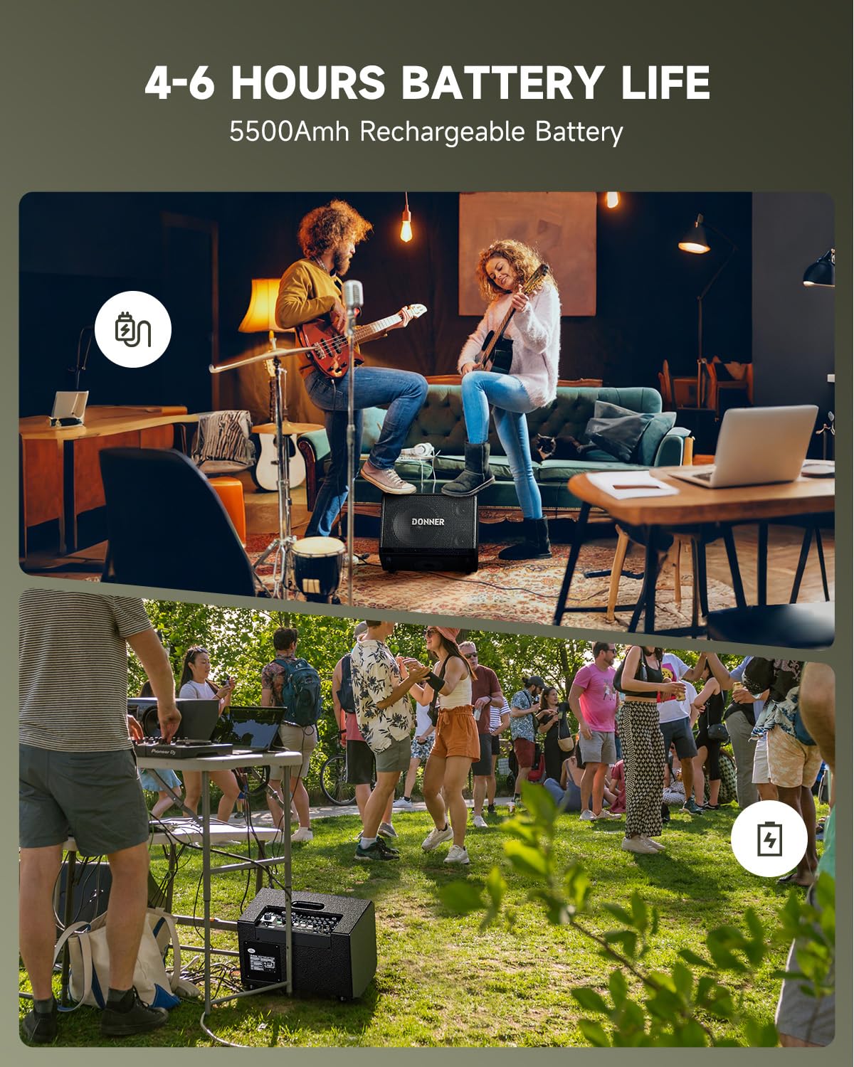 Donner MT-1 Portable PA System, 300W Wireless BT Speaker Sound Amplifier, 4-6h Outdoor Use, with Two 2.5" Trebles, 8" Woofer, Support TRS 6.35/USB/AUX/Mic Inputs