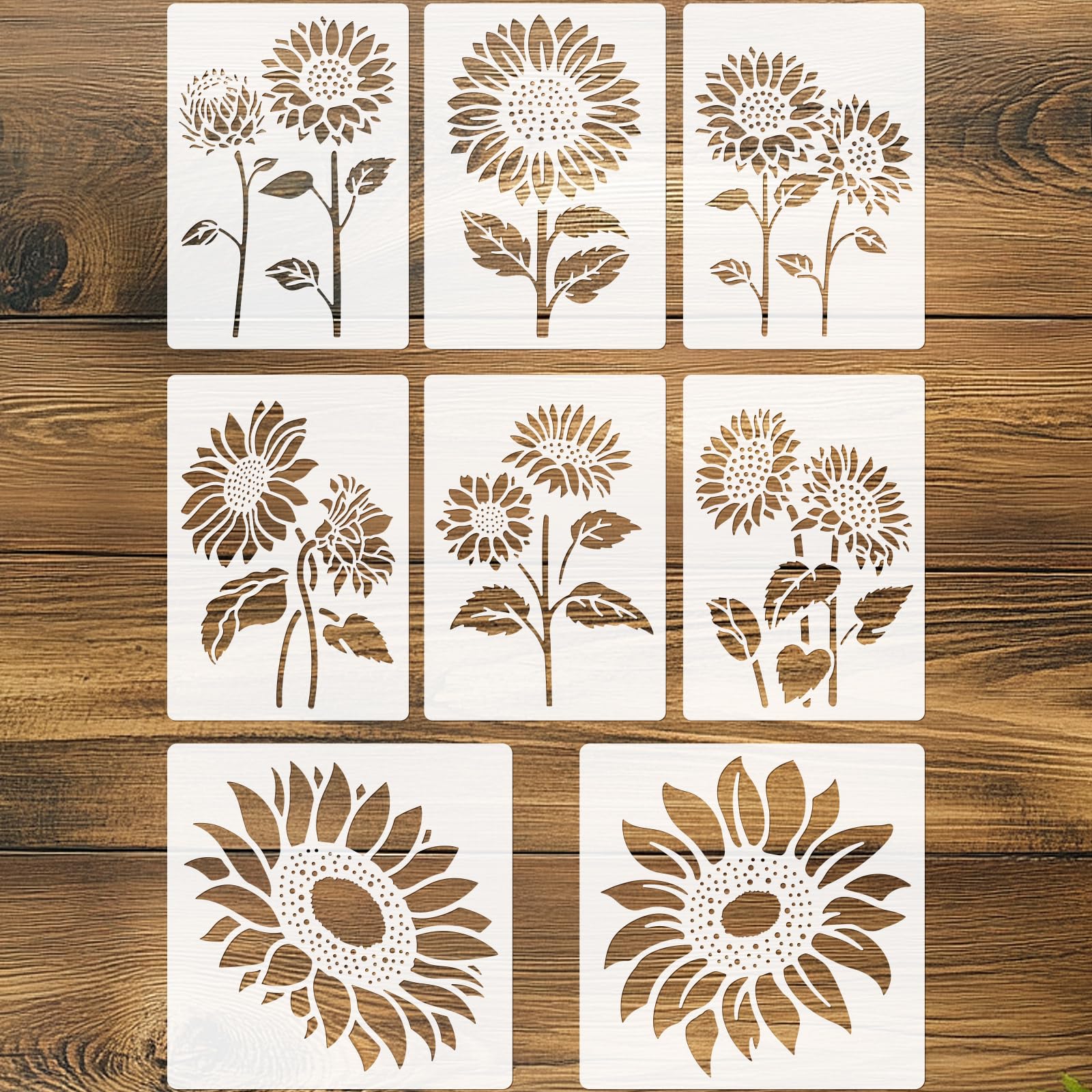 beinkmake 8pcs Sunflower Stencil for Painting DIY Art, Reusable Stencil for Fence Flower Template for Craft Wood Furniture Garden