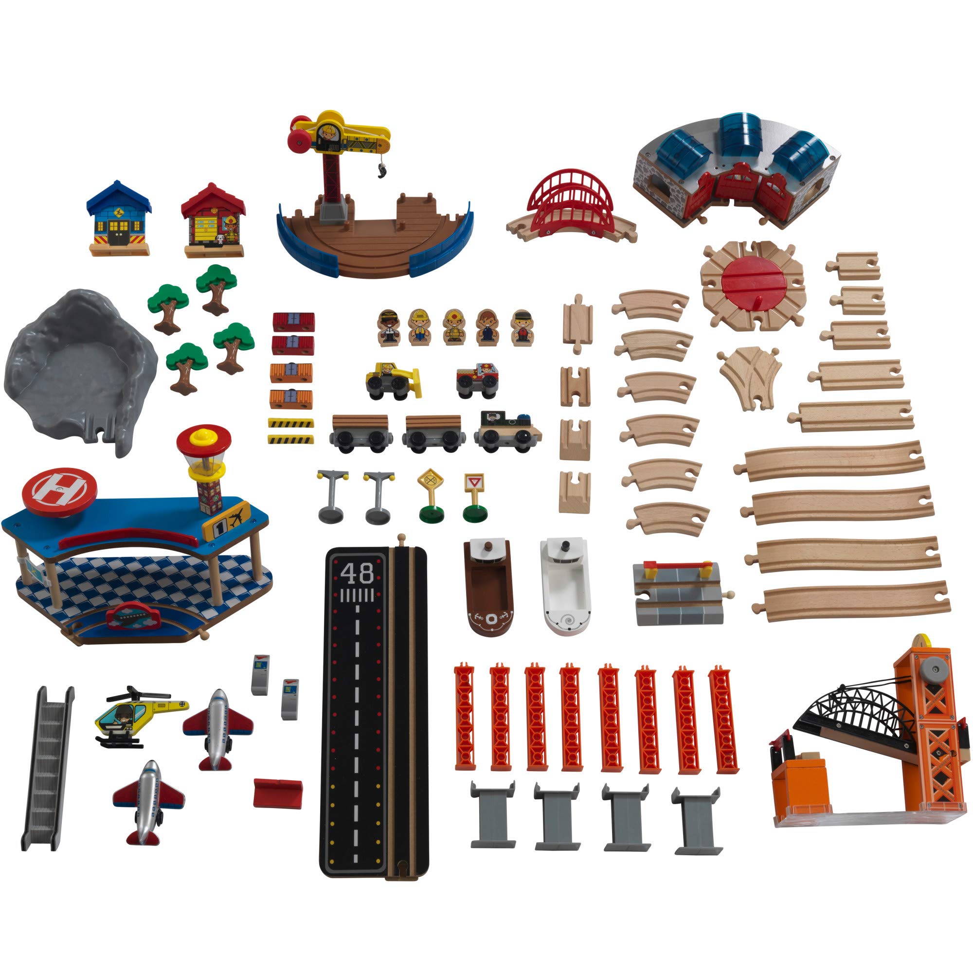 美品キッドクラフト木製列車SET＆道路マット付 Amazon | KidKraft 鉄道エクスプレス 木製列車セット & テーブル 79個