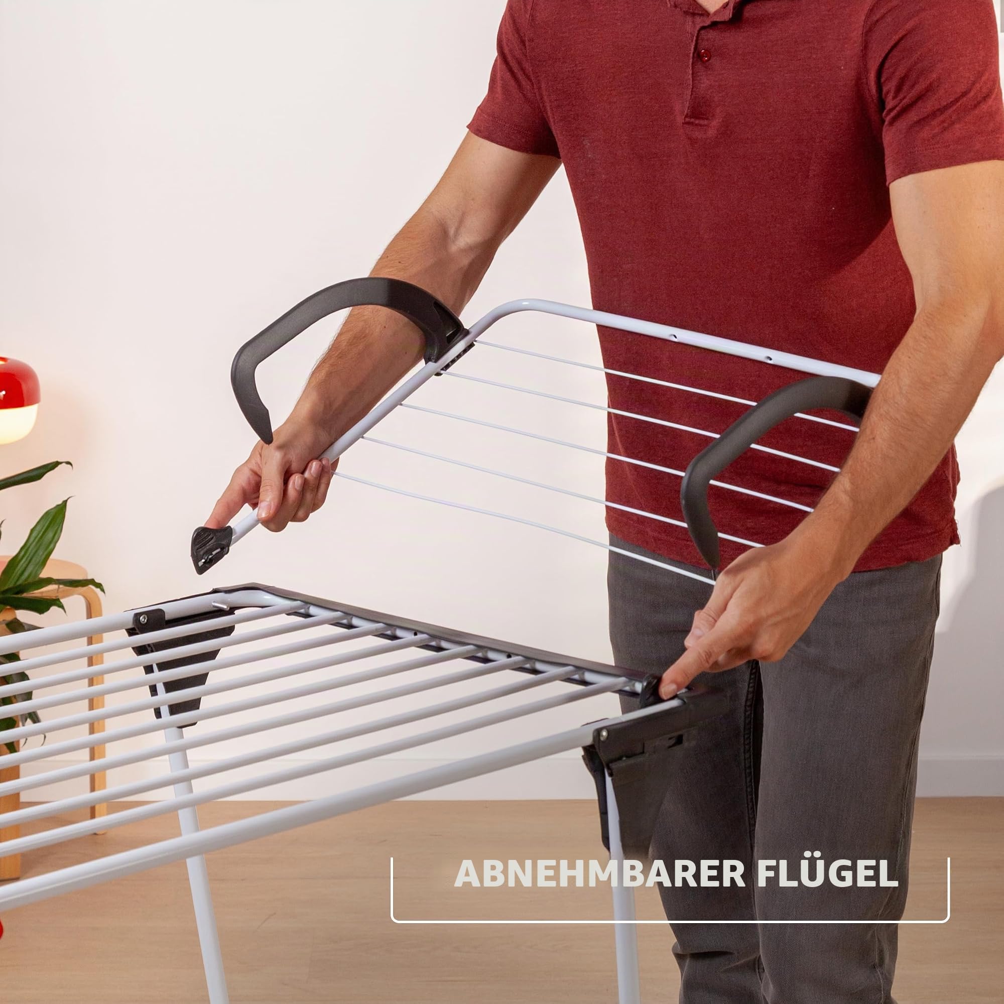 Vileda Premium 2in1 Wäscheständer, 18 m Trockenleinenlänge, Doppelnutzen dank abnehmbarem Flügel