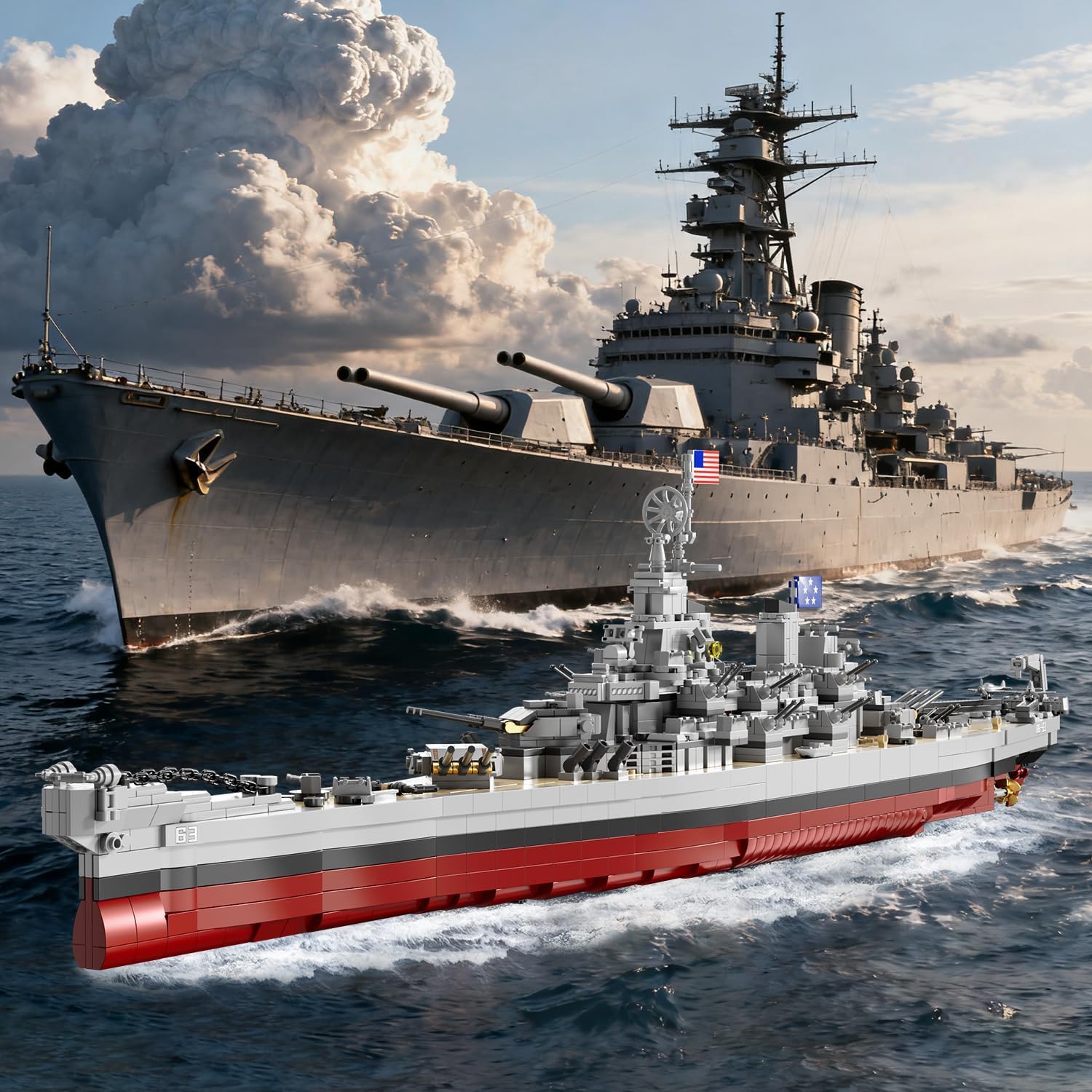Military Series World War II Battleship Building Kit, 2228 Pieces USS Missouri Compatible with Lego Military Army Set for Adults WW2, Toy Gift Boat Building Block for Teens Age 14+ Model Home Decor
