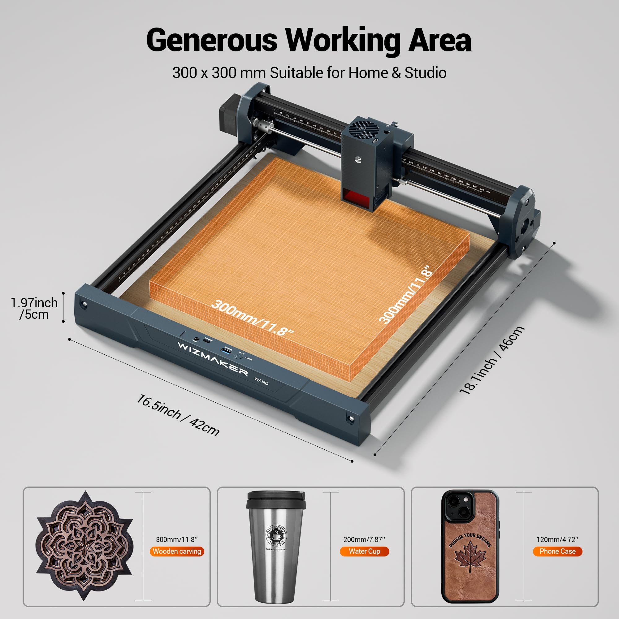 Incisore laser, 7 W, area di intaglio 300 x 300 mm, velocità di elaborazione 10000 mm/min, compatibile con Lasergrbl&Lightburn, livello di sicurezza classe 4, adatto per casa/studio