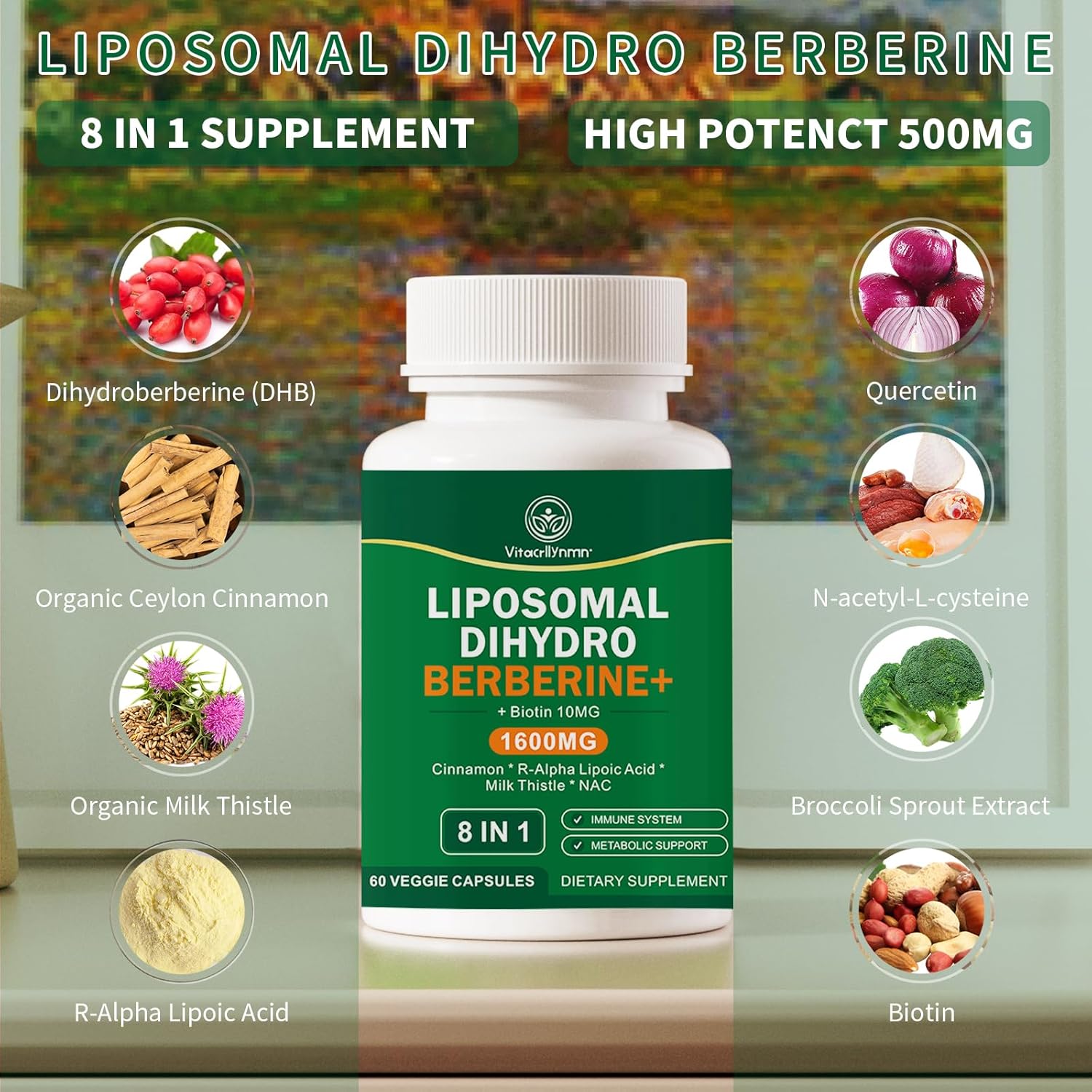 Dihydroberberine Supplement 1600MG Super Berberine and Dihydroberberine with Cinnamon 8 in 1 Supplement 60 Capsules - Image 5