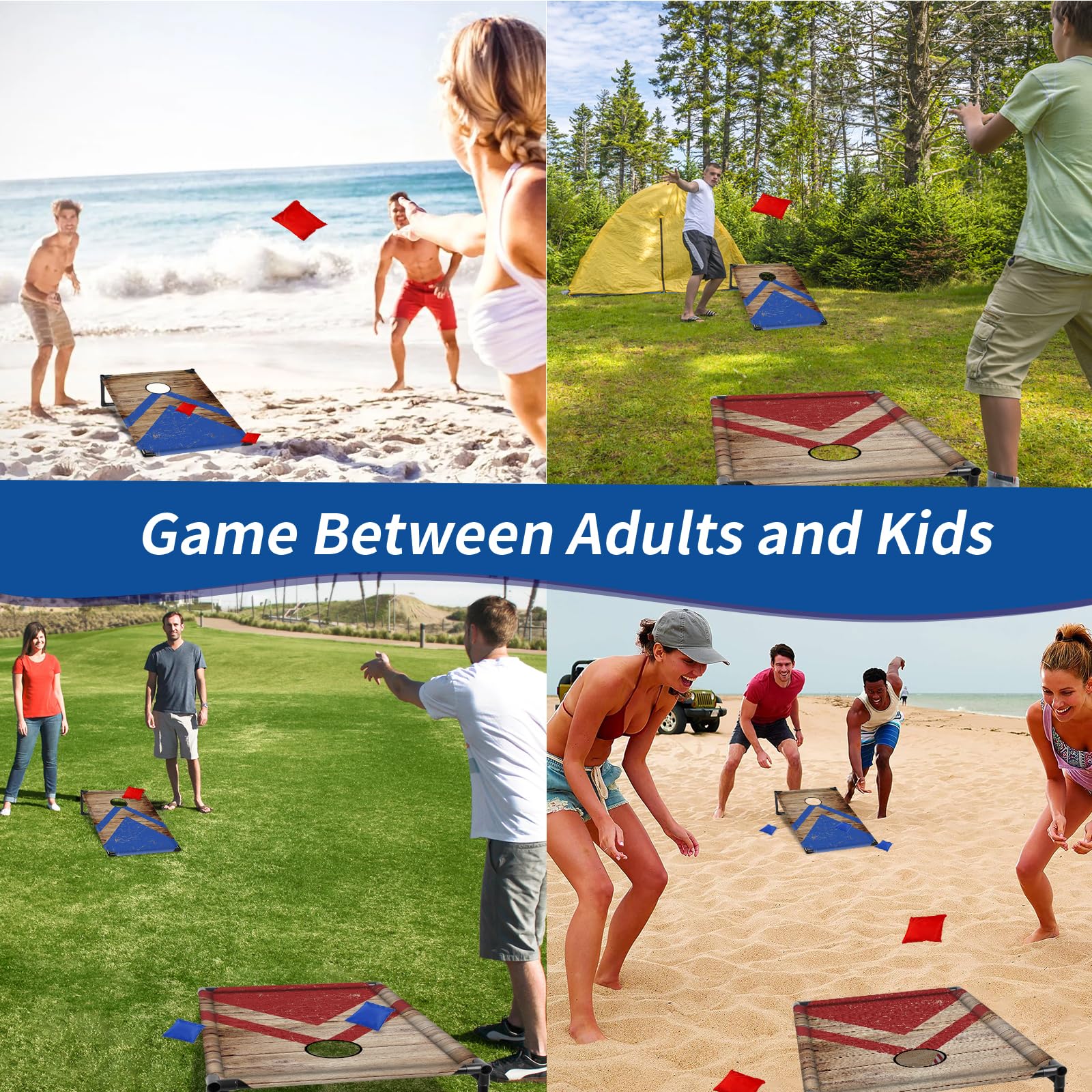 NZQXJXZ Cornhole Spiel Outdoor, Tragbar Cornhole Toss Set mit 8 Cornhole Säckchen und Tragetasche für Erwachsene, Familie, Garten, Rasen, Strand, Camping, 3 x 2 Ft